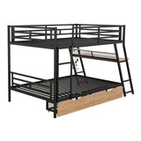 Full Size Metal Bunk Bed with Built-in Desk, Light and 2 Drawers, Black(Expected Arrival Time: 9.18)