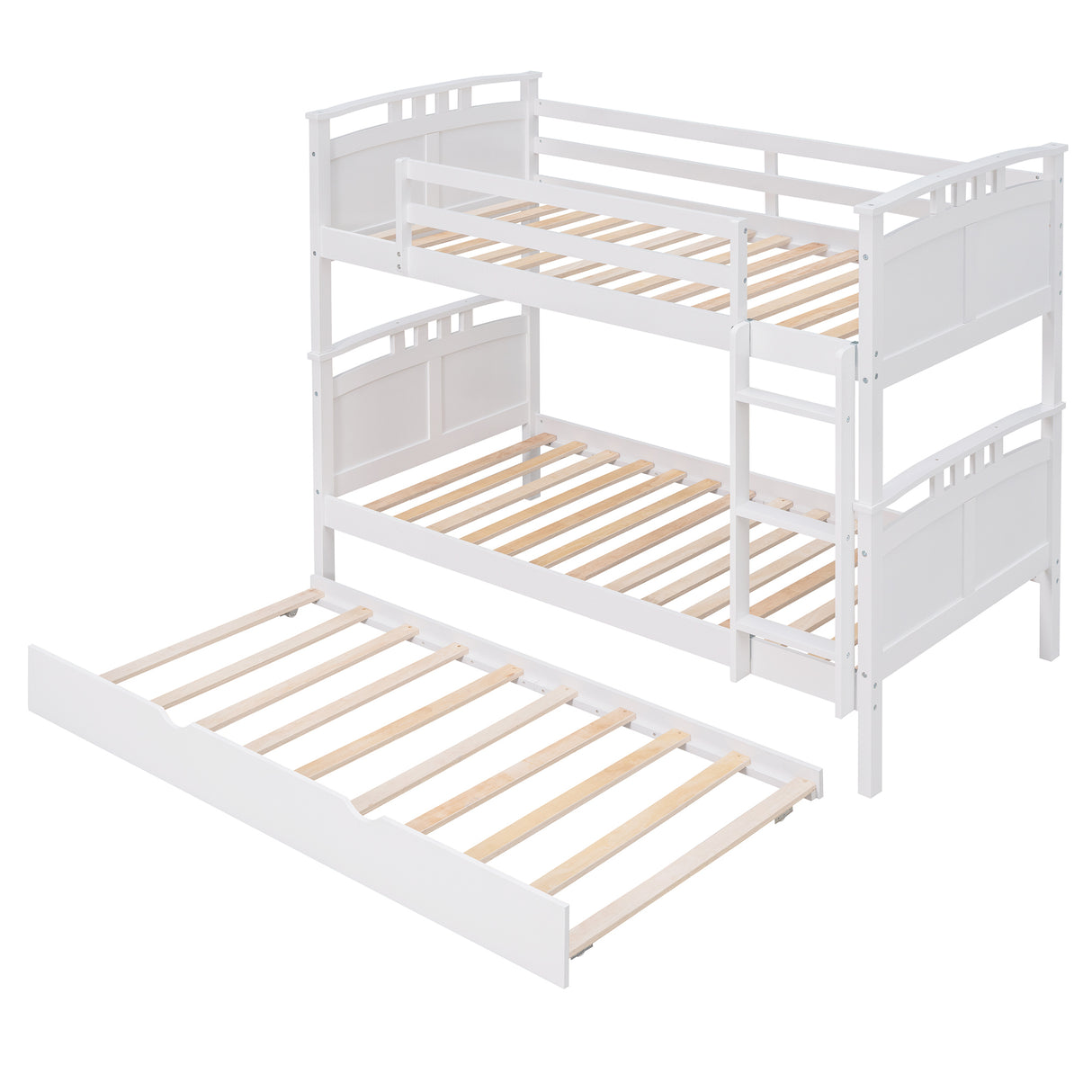 Twin-Over-Twin Bunk Bed with Twin size Trundle , Separable Bunk Bed for Bedroom - White - Home Elegance USA