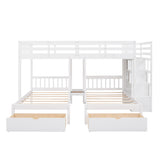 Full Over Twin & Twin Bunk Bed, Wood Triple Bunk Bed with Drawers and Guardrails (White) - Home Elegance USA