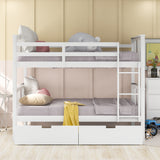 Full over Full Bunk Bed with Drawers and Ladder for Bedroom, Guest Room Furniture-White(OLD SKU :LP000205AAK) - Home Elegance USA