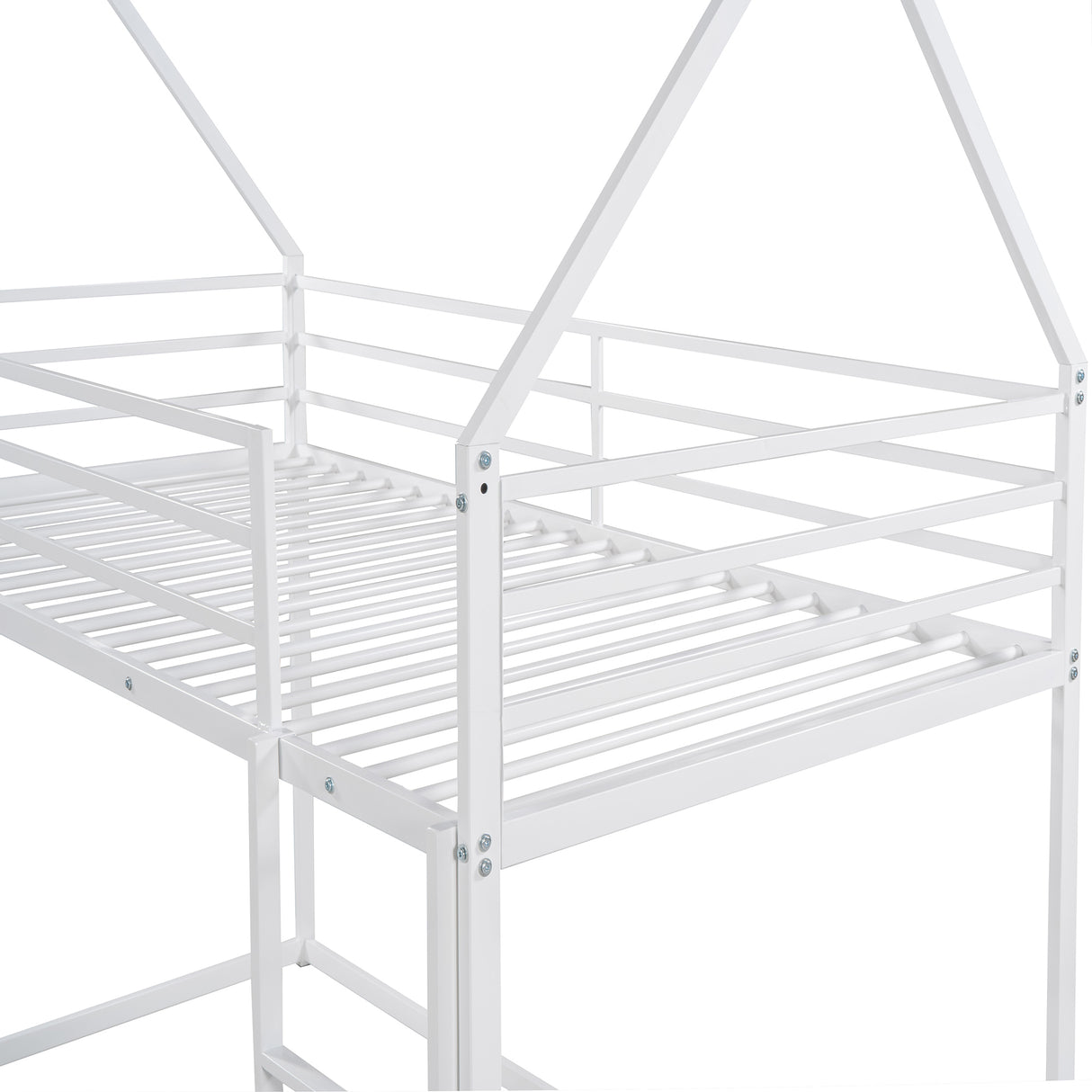 Twin over Twin House Bunk Bed with Built-in Ladder,White - Home Elegance USA