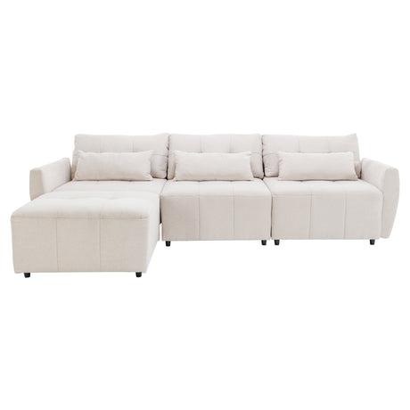 113.3" Convertible Sectional Sofa Couch 3 - Seat L - Shaped Sofa with Movable Ottoman and USB for Apartment, Living Room, Bedroom, Beige - SG000880AAA - image - 1