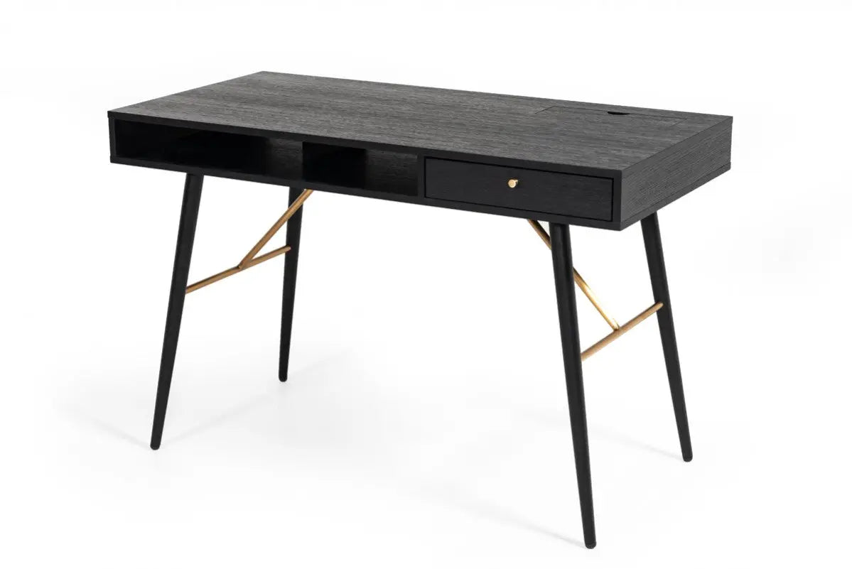 Vig Furniture - Modrest Billy Modern Black Oak & Gold Desk - Vgdwj3496