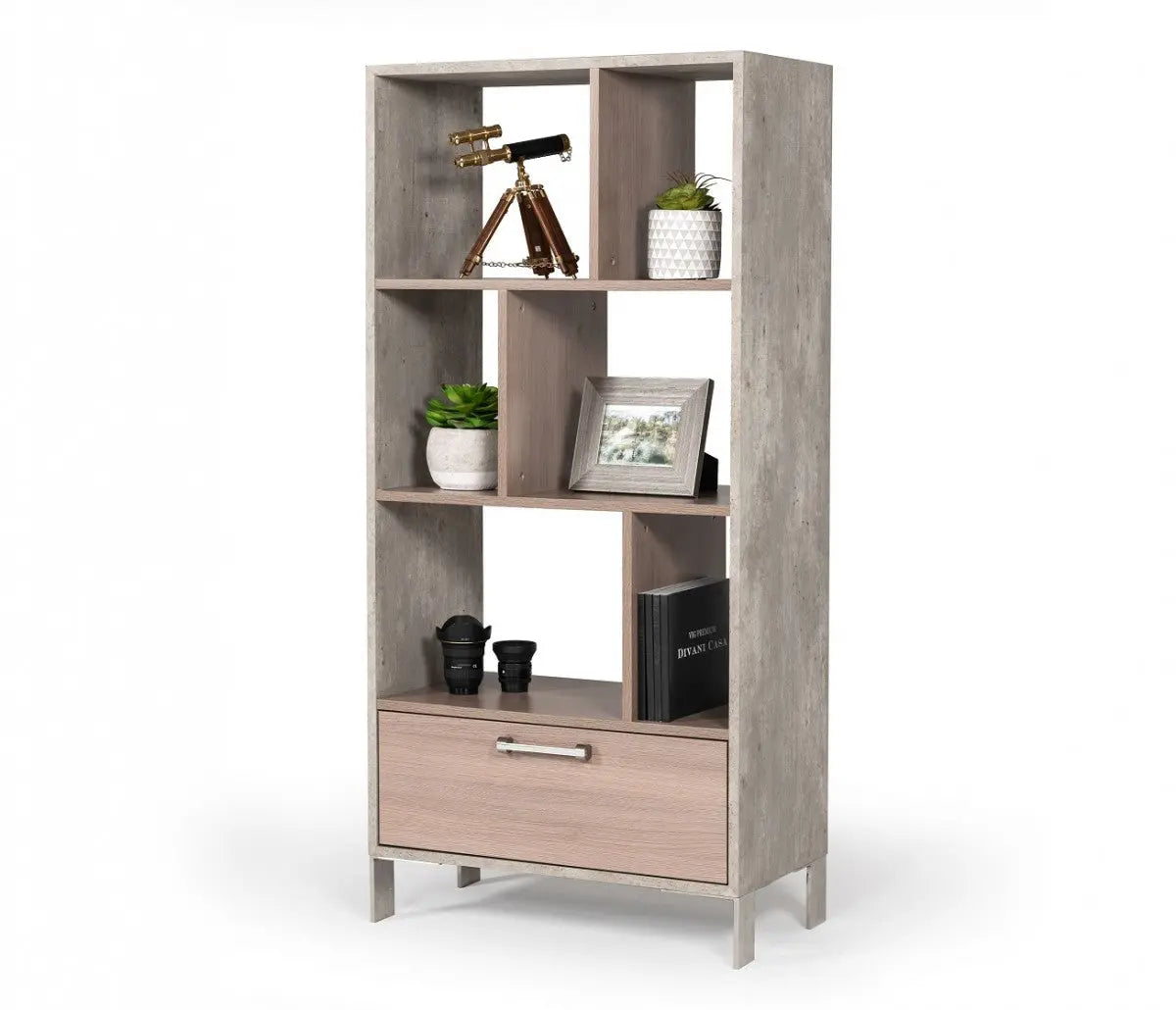 Vig Furniture - Nova Domus Boston Modern Brown Oak & Faux Concrete Bookcase - Vganboston-Bc