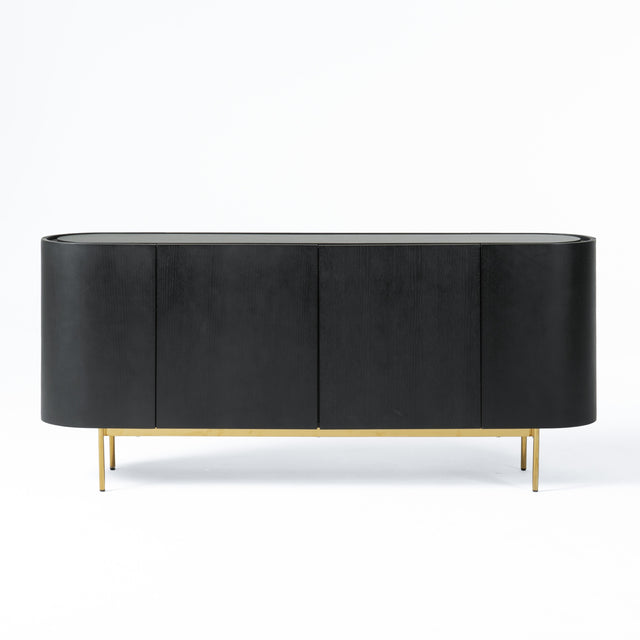 Vig Furniture Modrest Bowie - Mid-Century Modern Black Oak + Brass Buffet