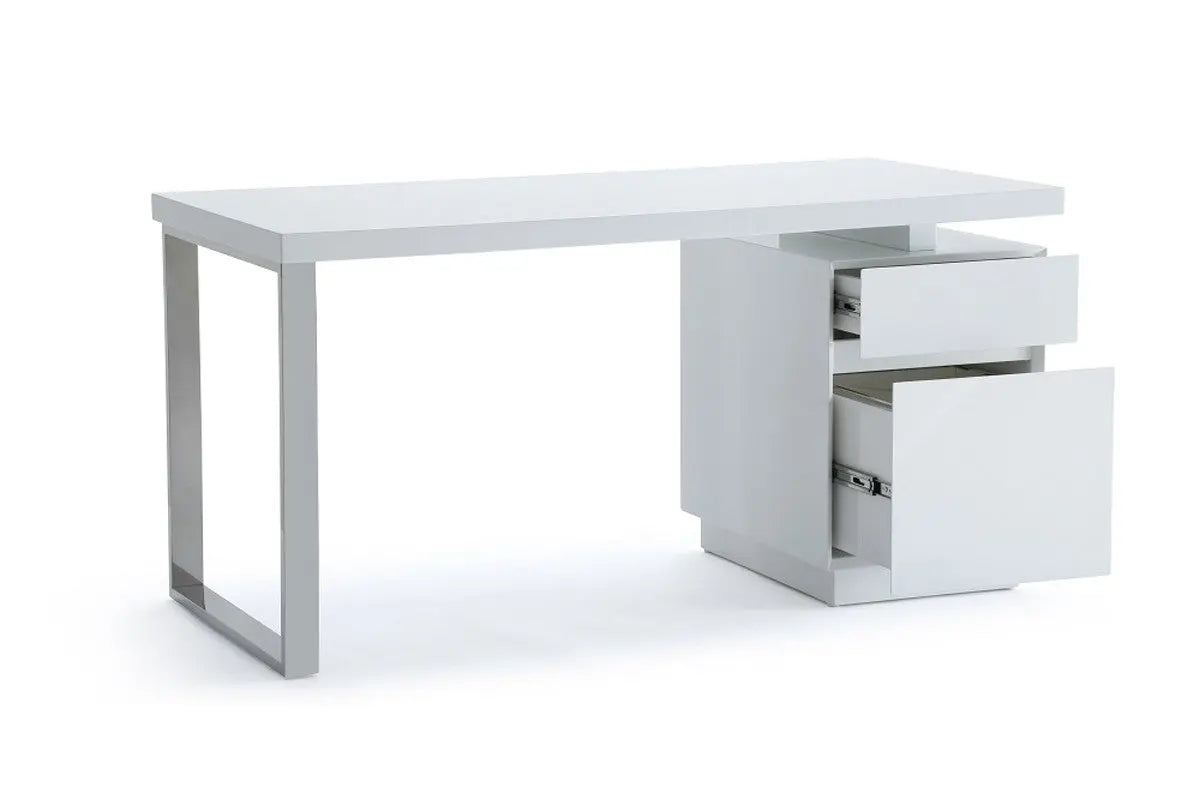 Vig Furniture - Modrest Carson Modern White & Stainless Steel Desk - Vgvcbt-002-Wht