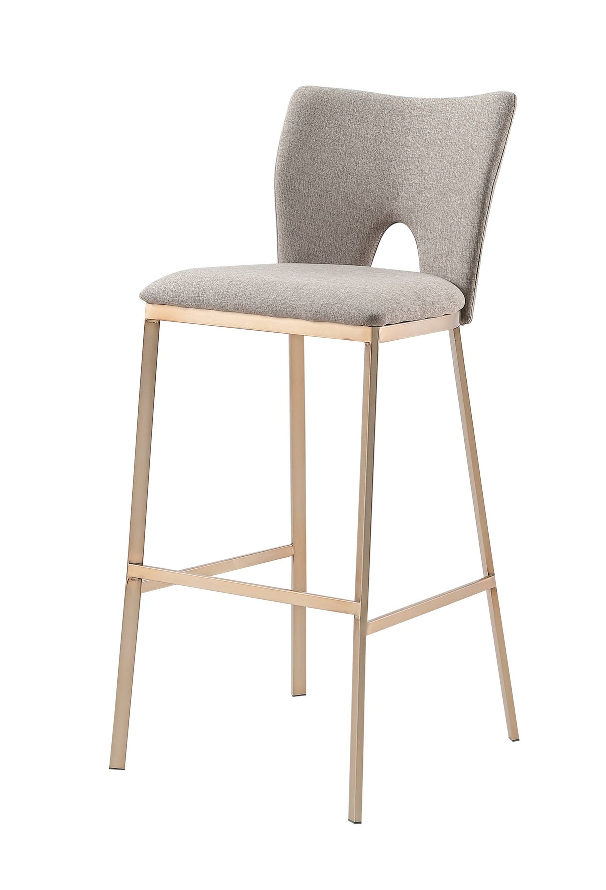 Vig Furniture Modrest Burton - Glam Greige Fabric + Brass Bar Stool (Set of 2)