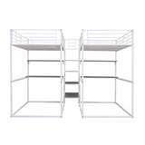 Double Twin over Twin Metal Bunk Bed with Desk, Shelves and Storage Staircase, White - Home Elegance USA