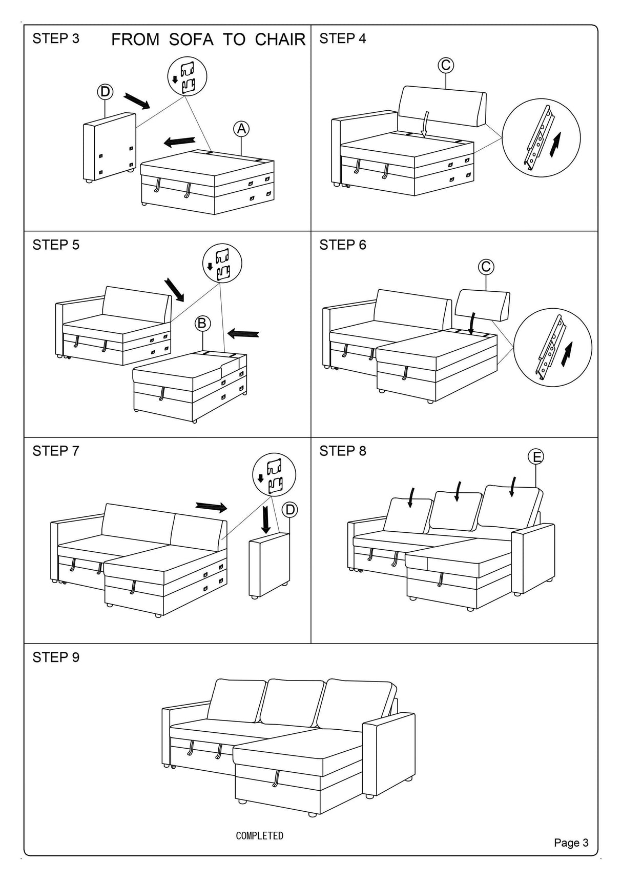 Living Room Furniture Convertible Sectional Blue Grey Color Polyfiber Reversible Chaise Storage Sofa Pull Out bed Couch - Home Elegance USA