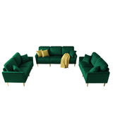 Sofa Sets for Living Room 3 Piece Mid Century Modern Sectional Couch Set, 2 Upholstered Loveseat Sofas and one 3-Seat Sofa (3, Green Velvet) Home Elegance USA