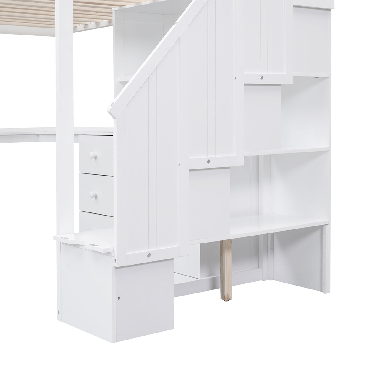 Twin Size Loft Bed with L-Shaped Desk and Drawers, Cabinet and Storage Staircase, White - Home Elegance USA