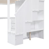 Twin Size Loft Bed with L-Shaped Desk and Drawers, Cabinet and Storage Staircase, White - Home Elegance USA