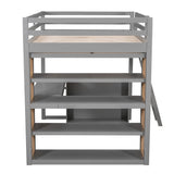 Full Size Loft Bed with Ladder, Shelves, and Desk, Gray - Home Elegance USA