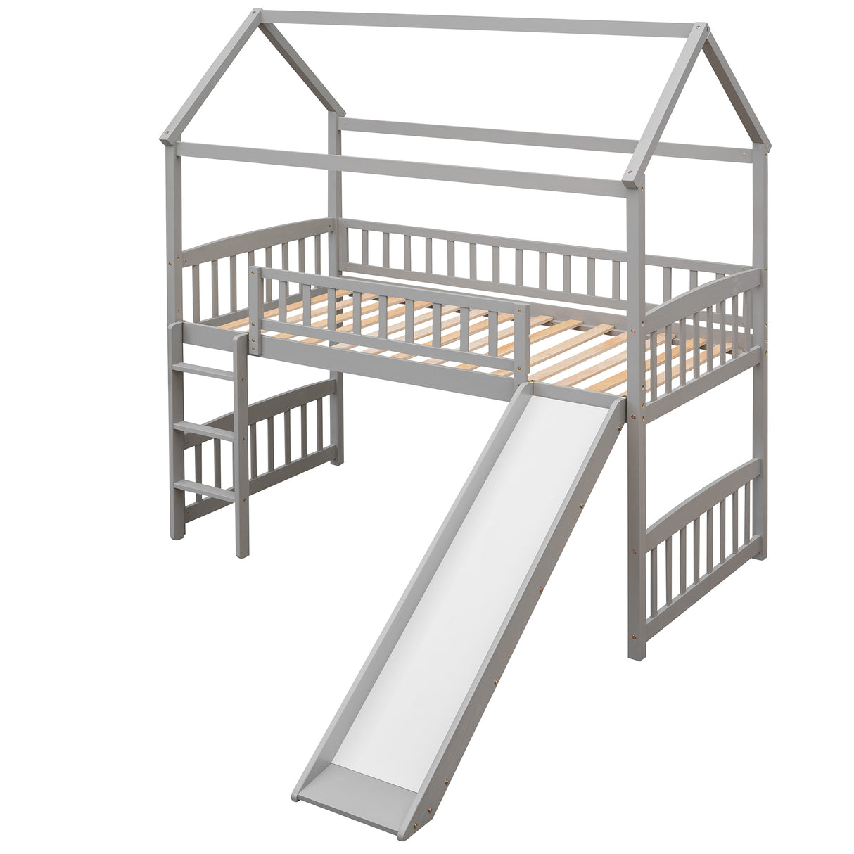 Twin Loft Bed with Slide, House Bed with Slide,White(OLD SKU :LT000212AAE) - Home Elegance USA