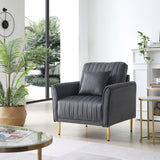 Channel Tufted Velvet Round Arm Sofa Living Room Armchair Grey Home Elegance USA