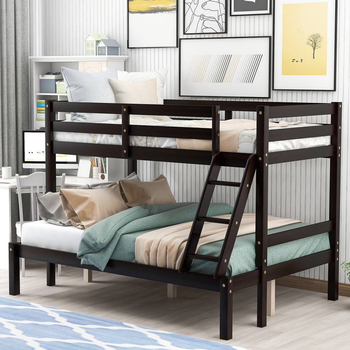 Twin over full bunk bed (Espresso) ( old sku: WF193722AAP ) - Home Elegance USA