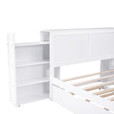 Full Size Storage Platform Bed with Pull Out Shelves and Twin Size Trundle, White - Home Elegance USA