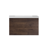 35'' Wall Mounted Single Bathroom Vanity in Rosewood With White Solid Surface Vanity Top