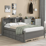 Full Bed with Bookcase,Twin Trundle,Drawers,Gray Home Elegance USA