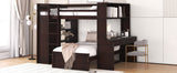 Full size Loft Bed with a twin size Stand-alone bed, Shelves,Desk,and Wardrobe-Espresso - Home Elegance USA