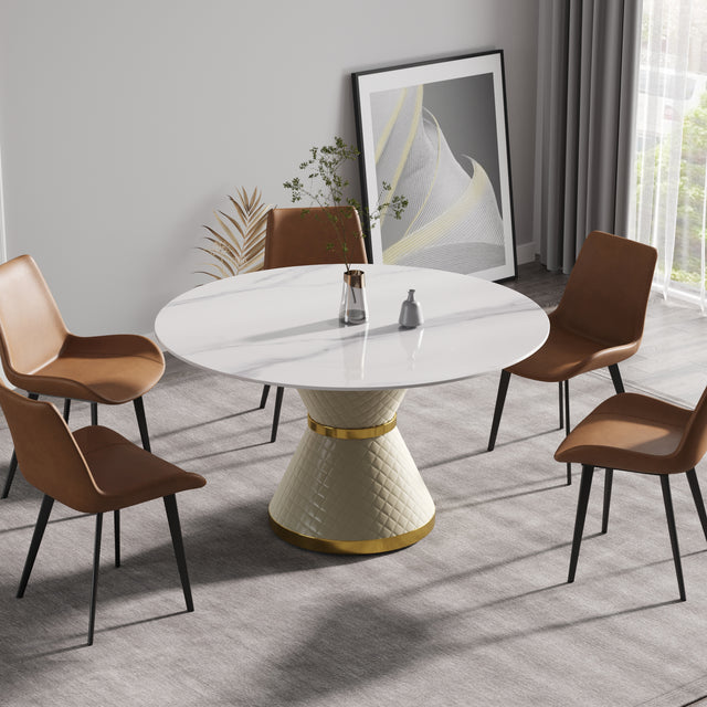 53.15"Modern artificial stone round white carbon steel base dining table - can accommodate 6 people - W1535S00004 - image - 1