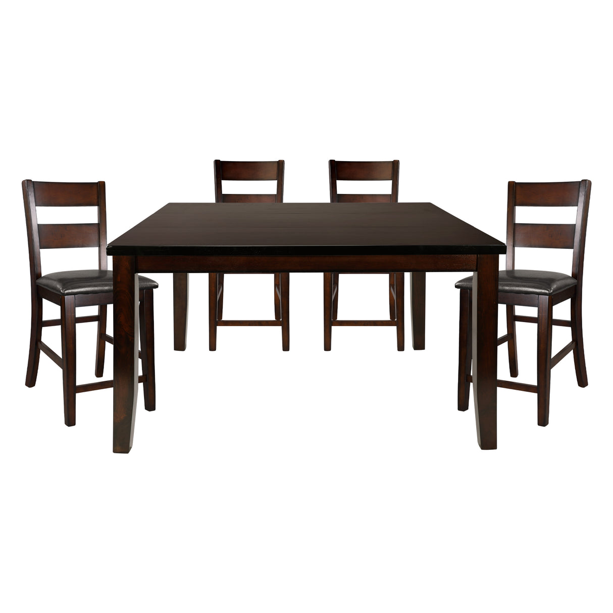 Cherry Finish Dining Set 5pc Counter Height Table with Extension Leaf and 4x Wood Frame Counter Height Chairs Transitional Style Furniture - Home Elegance USA