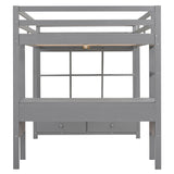 Full Size Loft Bed with Built-in Desk with Two Drawers, and Storage Shelves and Drawers,Gray - Home Elegance USA