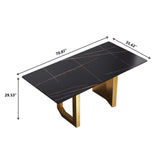 70.87" modern artificial stone black straight edge golden metal leg dining table-can accommodate 6-8 people - Home Elegance USA