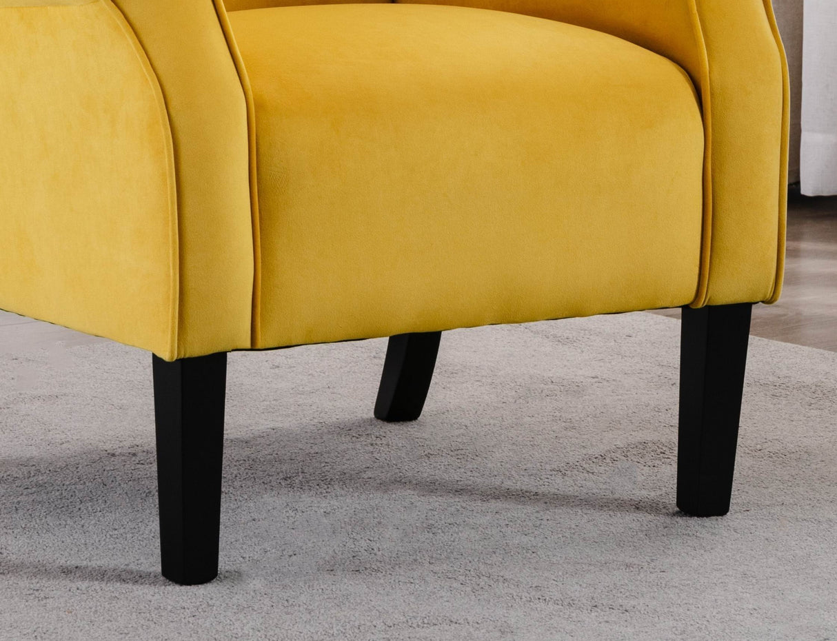 Stylish Living Room Furniture 1pc Accent Chair Yellow Fabric Button-Tufted Back Rolled-Arms Black Legs Modern Design Furniture