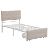 Twin Size Storage Bed Metal Platform Bed with a Big Drawer - Beige - Home Elegance USA