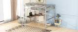 Full Size Loft Metal&MDF Bed with Desk and Shelf, Silver