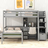 Twin Size Loft Bed with a Stand-alone Bed, Storage Staircase, Desk, Shelves and Drawers, Gray - Home Elegance USA