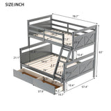 Twin over Full Bunk Bed with Ladder, Two Storage Drawers, Safety Guardrail, Gray - Home Elegance USA