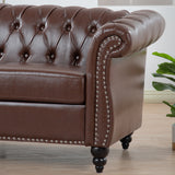 84.65" Dark Brown PU Rolled Arm Chesterfield Three Seater Sofa. | Home Elegance USA