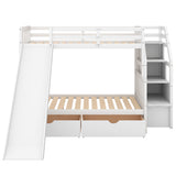 Twin over Full Bunk Bed with Drawers,Storage and Slide, Multifunction, White - Home Elegance USA