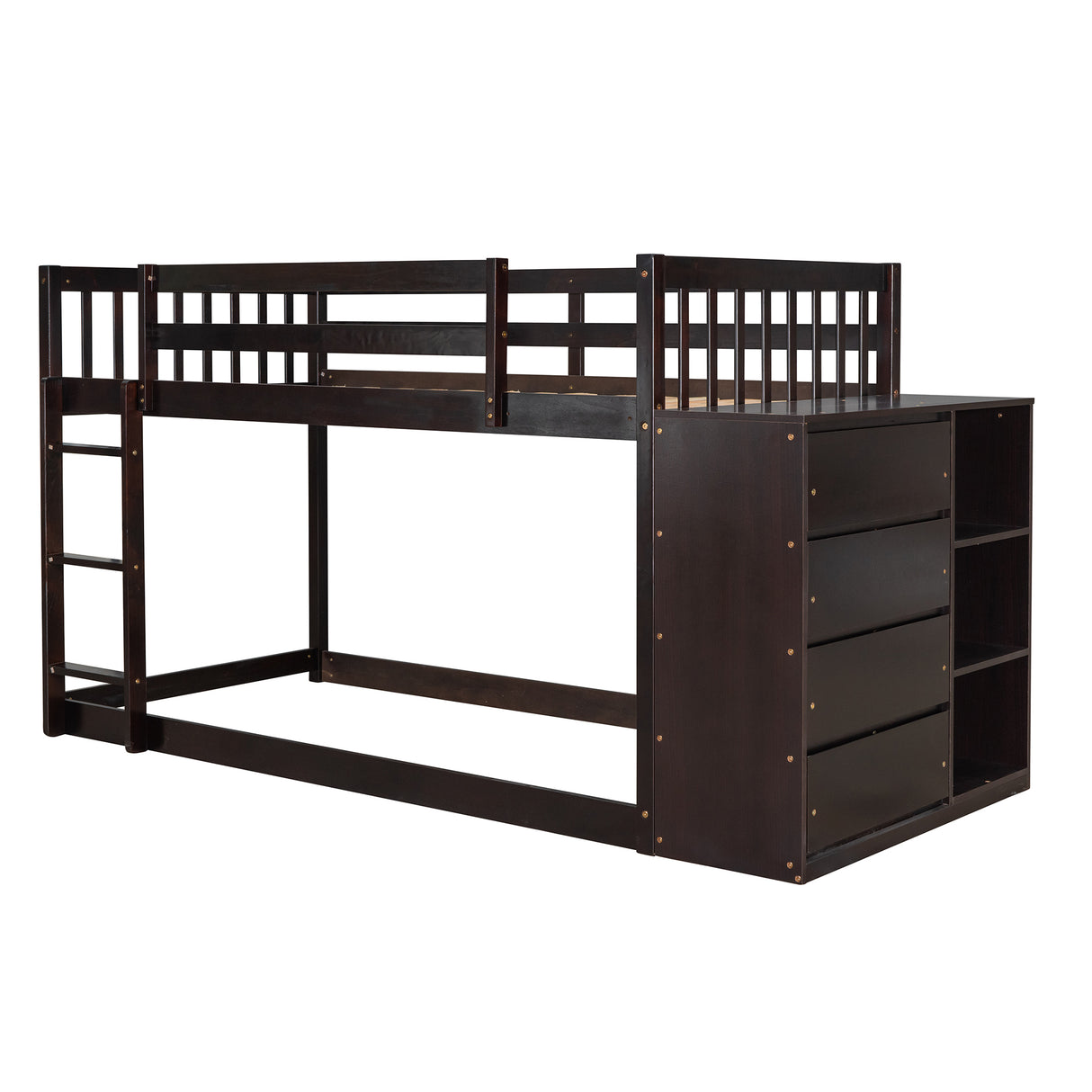 Twin over Twin Bunk Bed with 4 Drawers and 3 Shelves-Espresso（OLD SKU: LP000067AAP） - Home Elegance USA