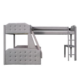 L-Shaped Twin over Full Bunk Bed and Twin Size Loft Bed with Desk,Grey - Home Elegance USA
