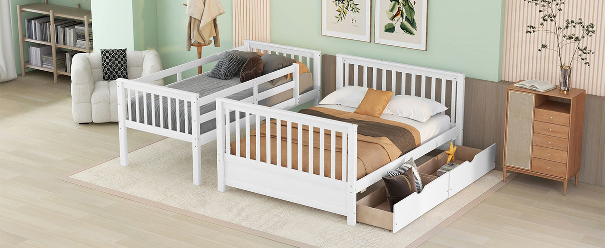 Twin-Over-Full Bunk Bed with Ladders and Two Storage Drawers (White) ( old sku:LT000165AAK） - Home Elegance USA