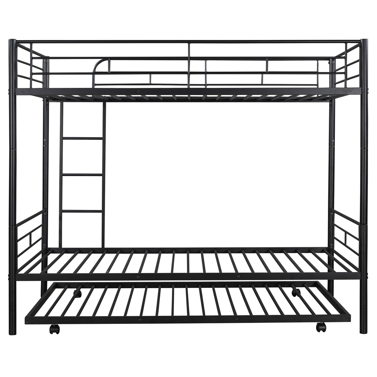 Twin-Over-Twin Metal Bunk Bed With Trundle,Can be Divided into two beds,No Box Spring needed ,Black ( old sku: MF194806AAB ) - Home Elegance USA