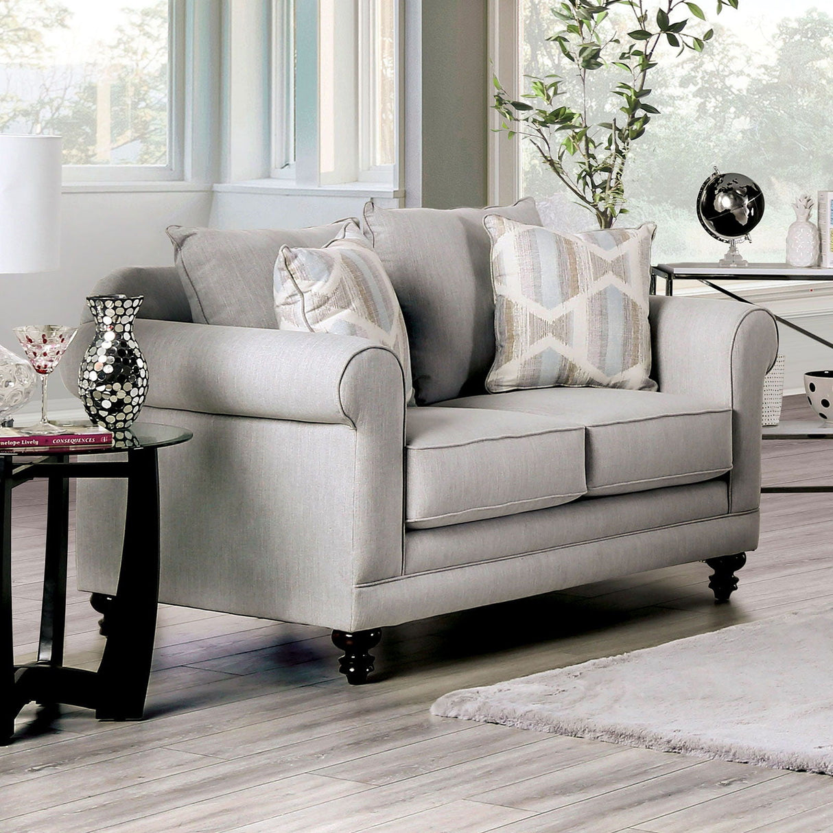 Kacey - Sofa & Loveseat - Light Gray / Powder Blue - Home Elegance USA