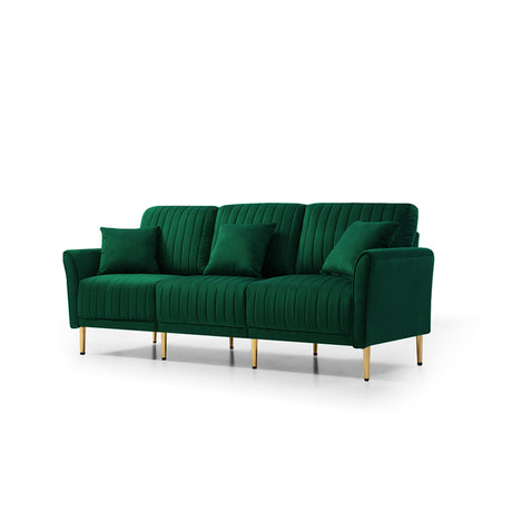 Living Room Furniture Upholstered Couch Sofa with Reversible Cushions for Home or Office 3-Seat Green Velvet - Home Elegance USA