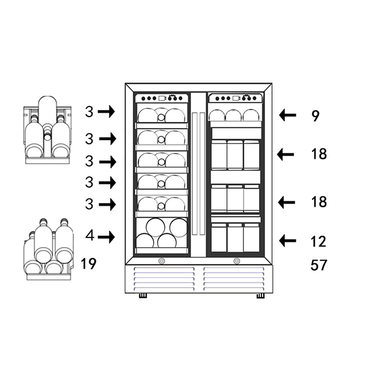 SOTOLA  24'' Wine Cooler Refrigerator - Dual Zone Built-in or Freestanding Fridge with Stainless Steel Tempered Glass Door and Temperature Memory Function