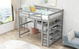 Full Size Loft Bed with Storage Shelves and Under-bed Desk, Gray(OLD SKU:SM000246AAE-1) - Home Elegance USA