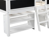 Twin Size Low Loft Bed with Two Movable Shelves and Ladder,with Decorative Guardrail Chalkboard,White - Home Elegance USA