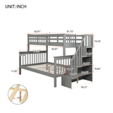 Stairway Twin-Over-Full Bunk Bed with Storage and Guard Rail for Bedroom, Dorm, fo Adults, Gray color - Home Elegance USA