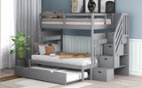 Twin over Twin/Full Bunk Bed with Twin Size Trundle (Gray)(OLD SKU :LP000025AAE) - Home Elegance USA