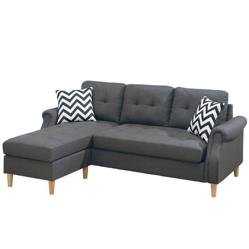 Living Room Corner Sectional Blue Grey Polyfiber Chaise sofa Reversible Sectional - Home Elegance USA