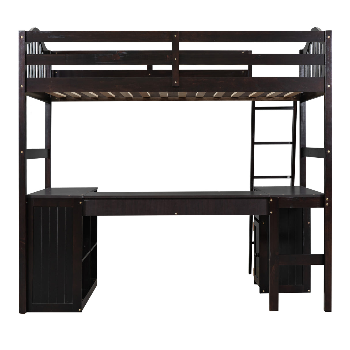 Twin size Loft Bed with Drawers, Cabinet, Shelves and Desk, Wooden Loft Bed with Desk - Espresso(OLD SKU :LT000505AAP) - Home Elegance USA