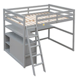 Full Size Loft Bed with Desk and Shelves,Two Built-in Drawers,Gray - Home Elegance USA