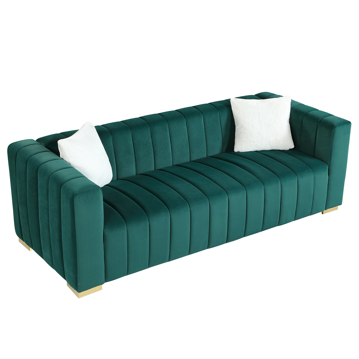 A modern channel sofa take on a traditional Chesterfield,Dark Green color,3 Seater | Home Elegance USA